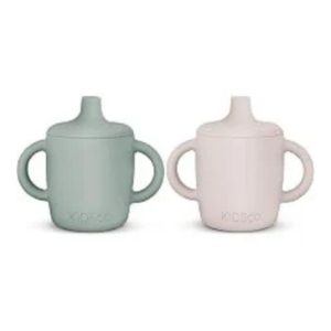 KIDSco. Silicone Sippy Cups (2 Pack) – Soft Straws & Open Training Cups for Babies 6+ Months