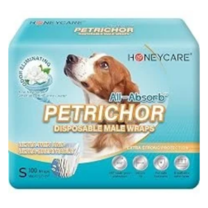 HONEY CARE All Absorb Petrichor Male Dog Wrap, Fresh Smell Dog Diaper, Disposable, Small, White, 100 Count