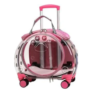 Cat Carrier with Wheels, Transparent & Fully Breathable Pet Trolley Case, Portable with Silent Wheel